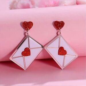 Valentines Day Heart Envelope Drop Earrings Love Letters Modern New Adorable